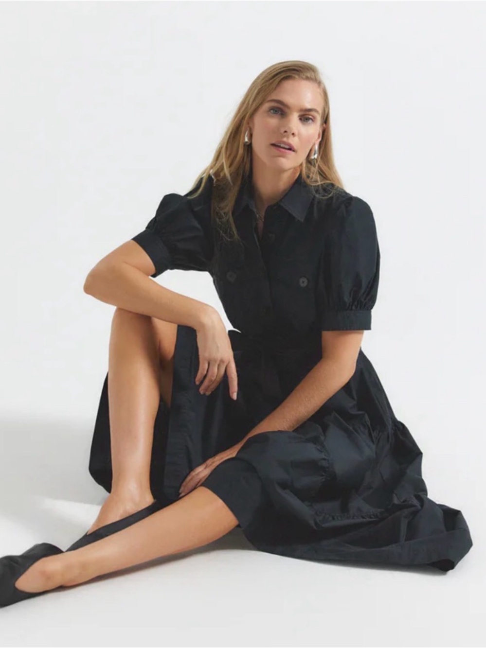 Derek Lam Black Tiered Puff-Sleeve Midi BUFFY UTILITY DRESS. Like New. Sz 4.